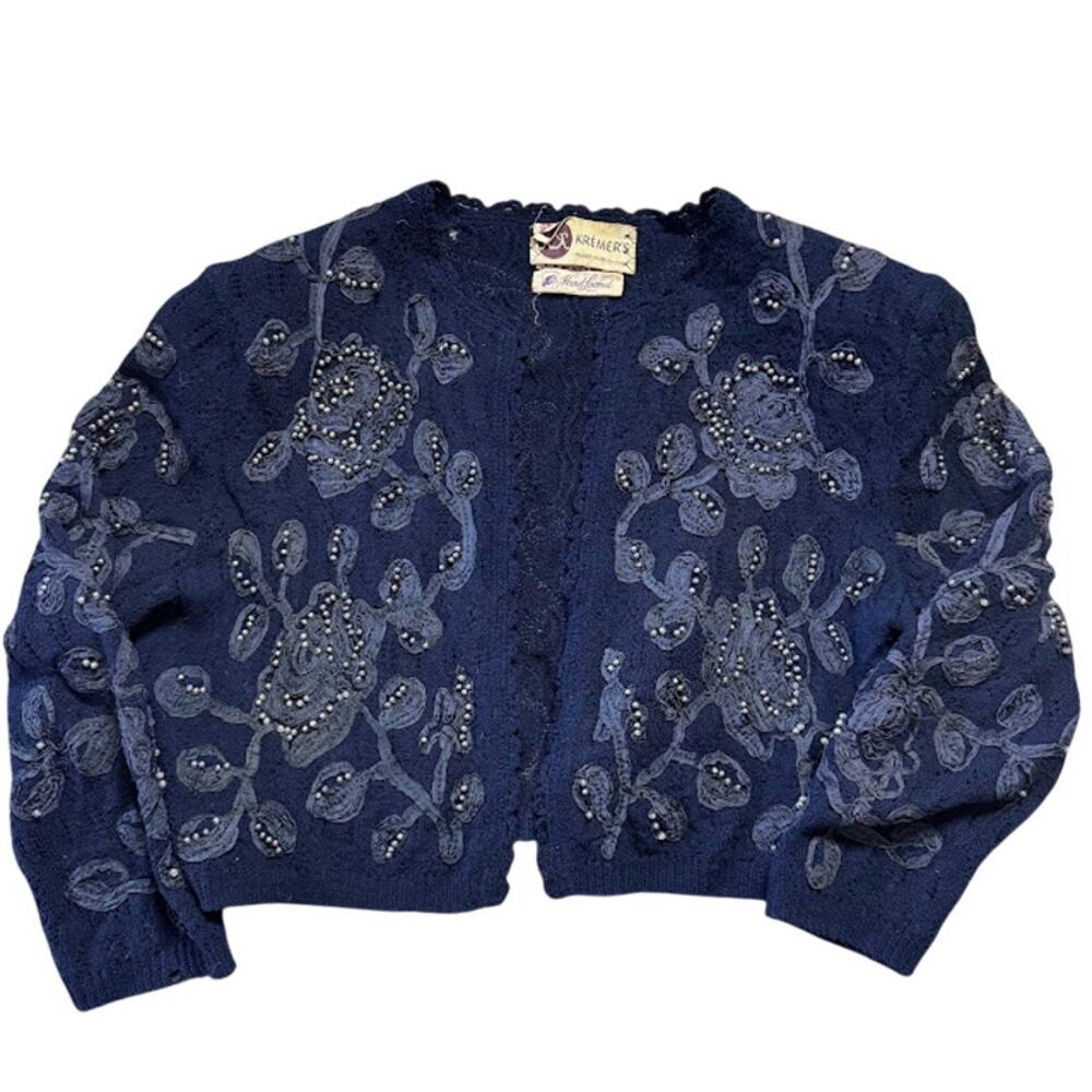 Palmer House 1940s Glengyle Formal Knit Kremer's Hand Loomed Beaded Cardigan